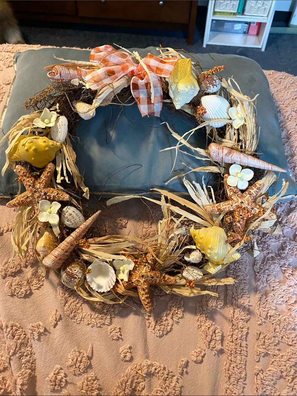 Coastal Seashell & Starfish Holiday Wreath - Yellow Accent